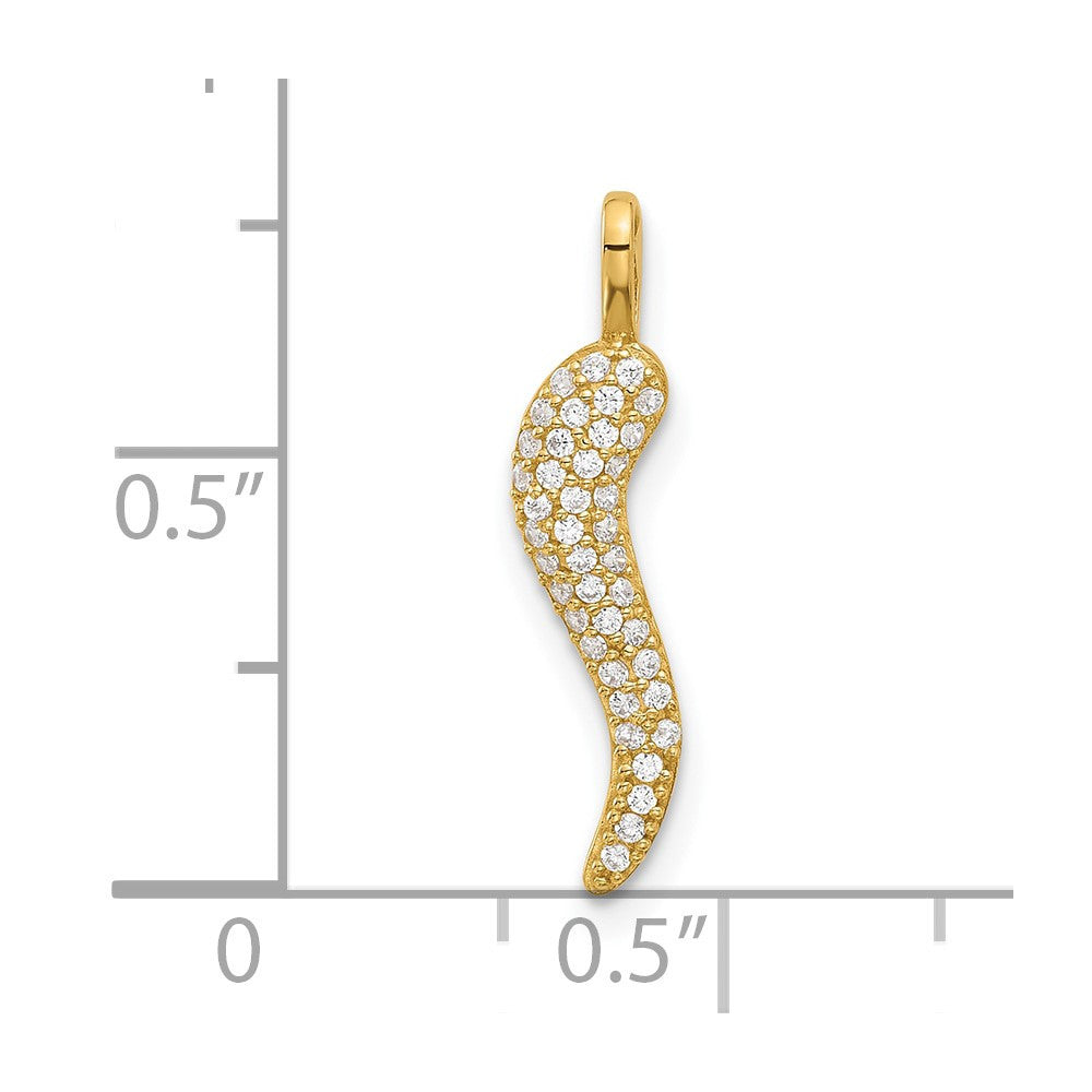 14k Yellow Gold Polished CZ Small Italian Horn Pendant
