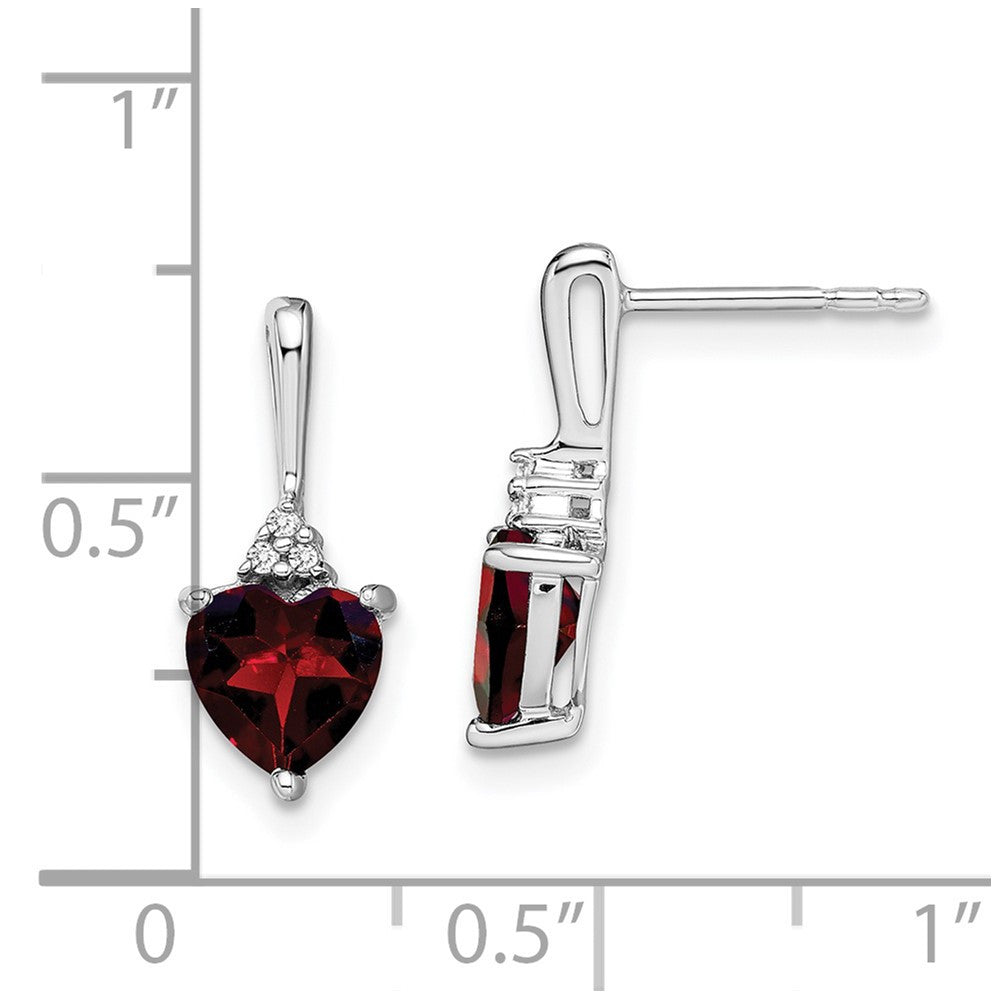 14k White Gold Garnet and Diamond Heart Dangle Earrings