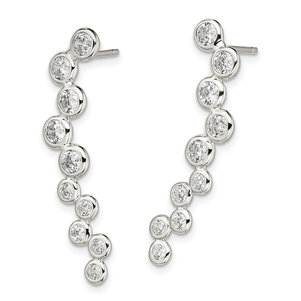 Sterling Silver Rhod-plated Polished Bezel CZ Ear Climber Dangle Earrings