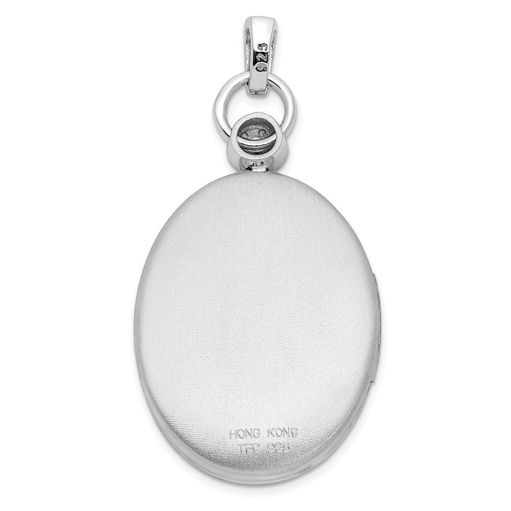 Sterling Silver Rhodium-plate 26mm Diamond-Cut Accented Diamond Locket Pendant
