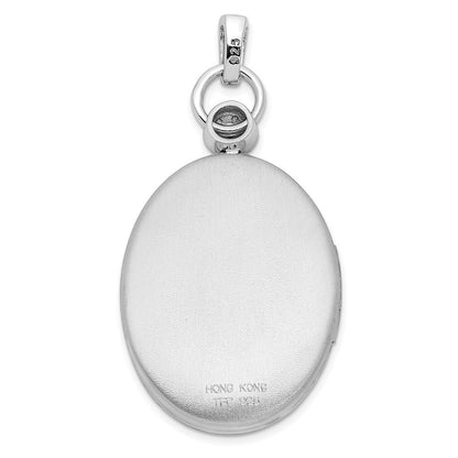 Sterling Silver Rhodium-plate 26mm Diamond-Cut Accented Diamond Locket Pendant
