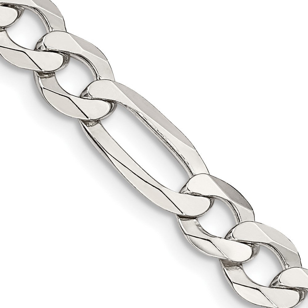Sterling Silver 7.0mm Lightweight Flat Figaro Chain Necklace 26"