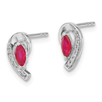 14k White Gold Diamond and Ruby Dangle Earrings