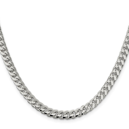 Sterling Silver 6mm Domed w/ Side Diamond-Cut Curb Chain Necklace 18"