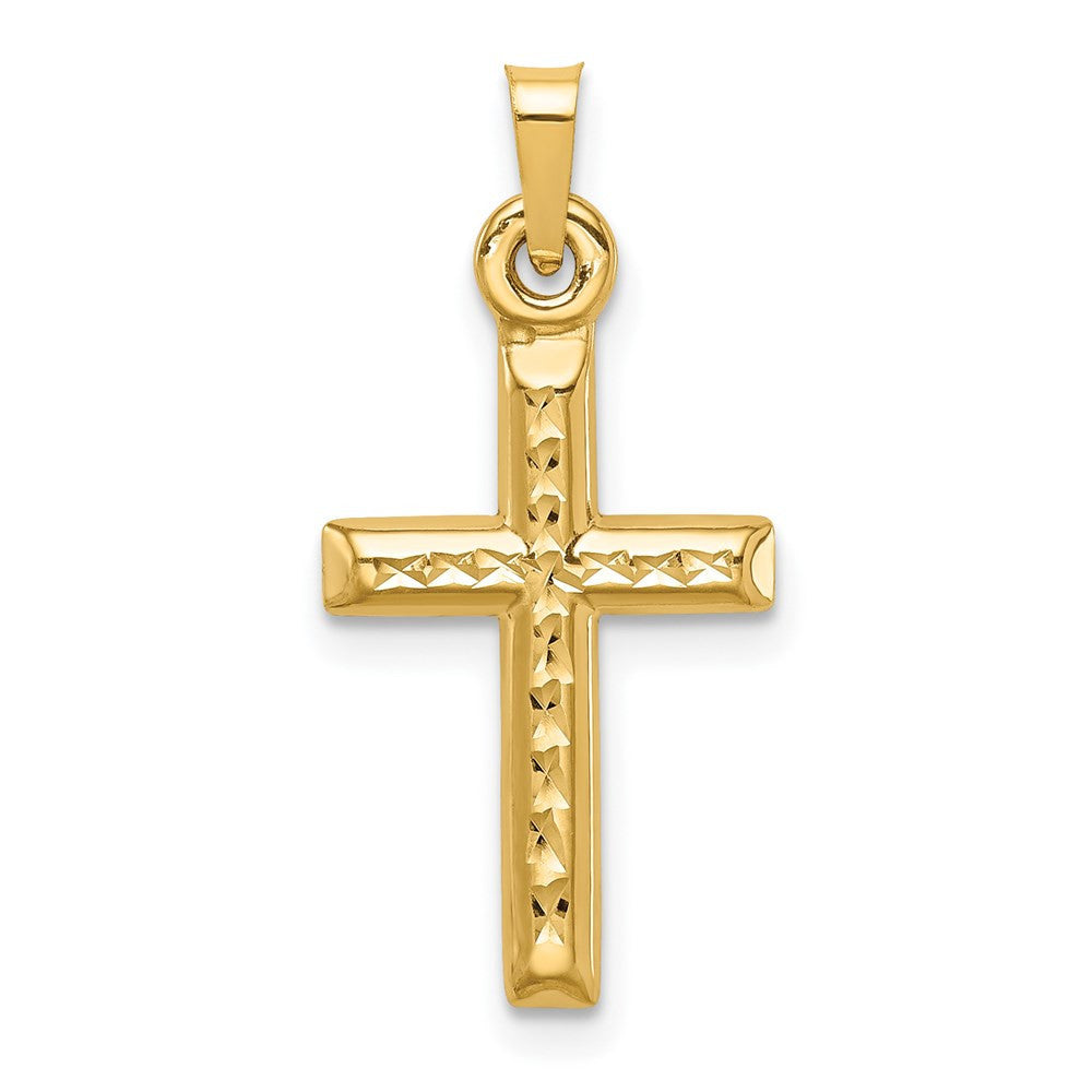 14k Yellow Gold Hollow Diamond-cut Cross Pendant