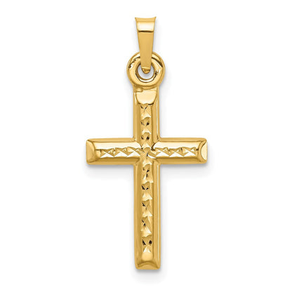 14k Yellow Gold Hollow Diamond-cut Cross Pendant