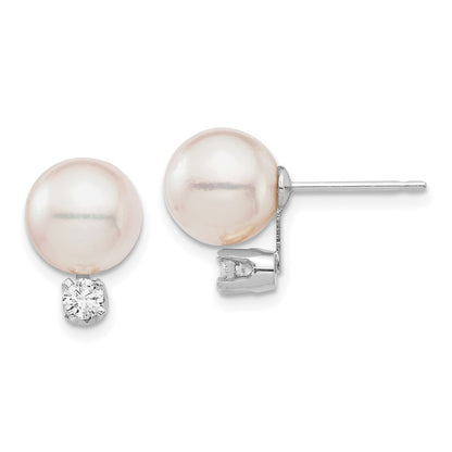 14k White Gold 8-9mm Akoya Saltwater Cultured Pearl & Diamond Stud Earrings