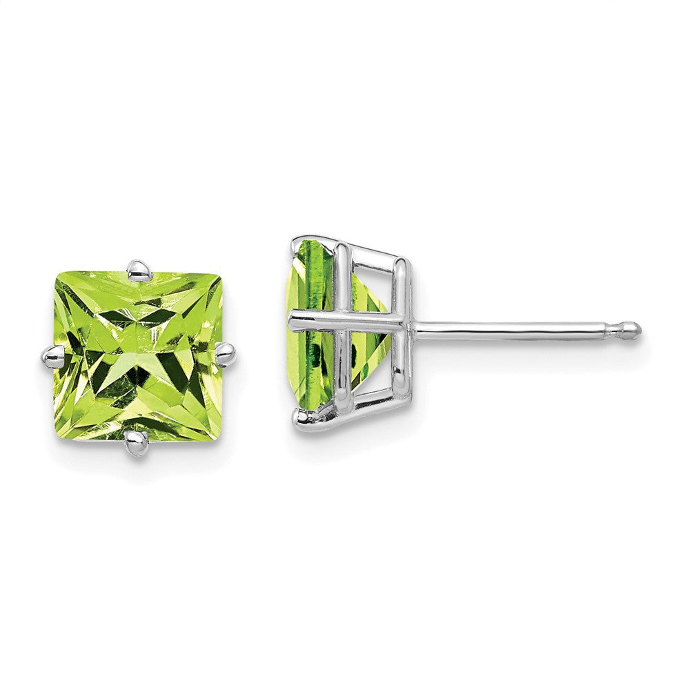 14k White Gold 7mm Princess Cut Peridot Stud Earrings