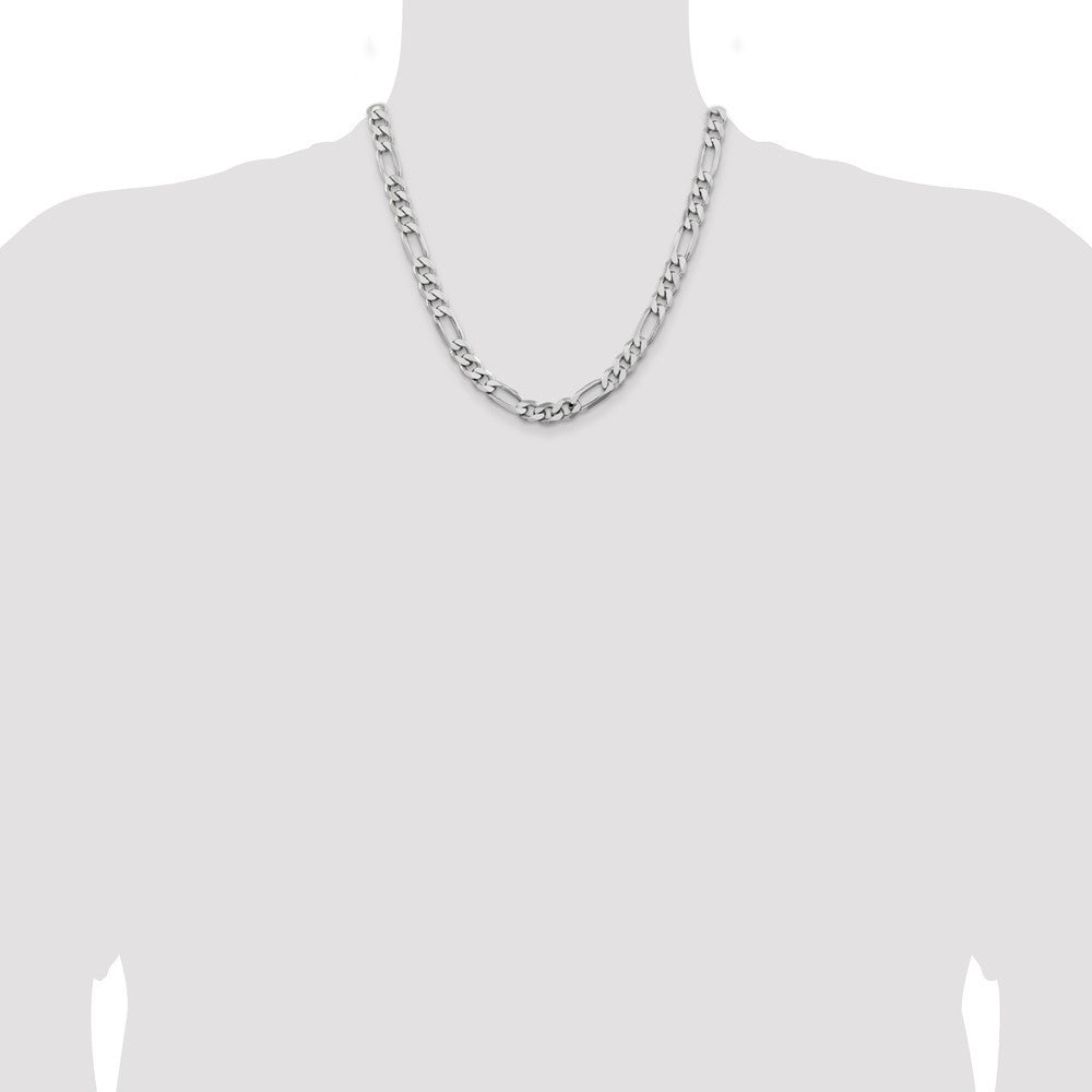 Sterling Silver Rhodium-plated 7.75mm Figaro Chain Necklace 20"