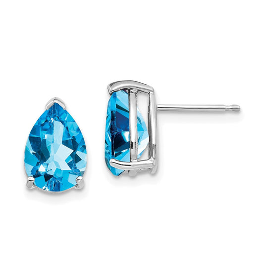 14k White Gold 10x7mm Pear Blue Topaz Stud Earrings