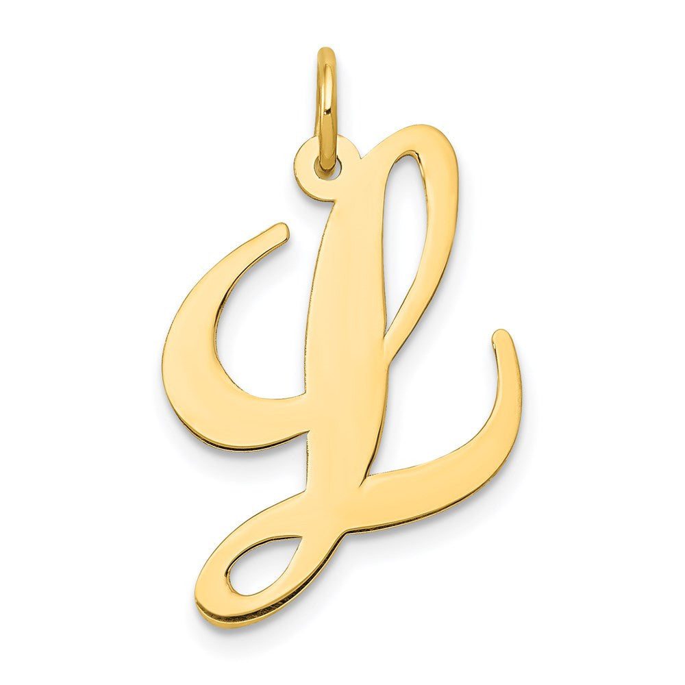 14k Yellow Gold Large Fancy Script Letter L Initial Charm Pendant