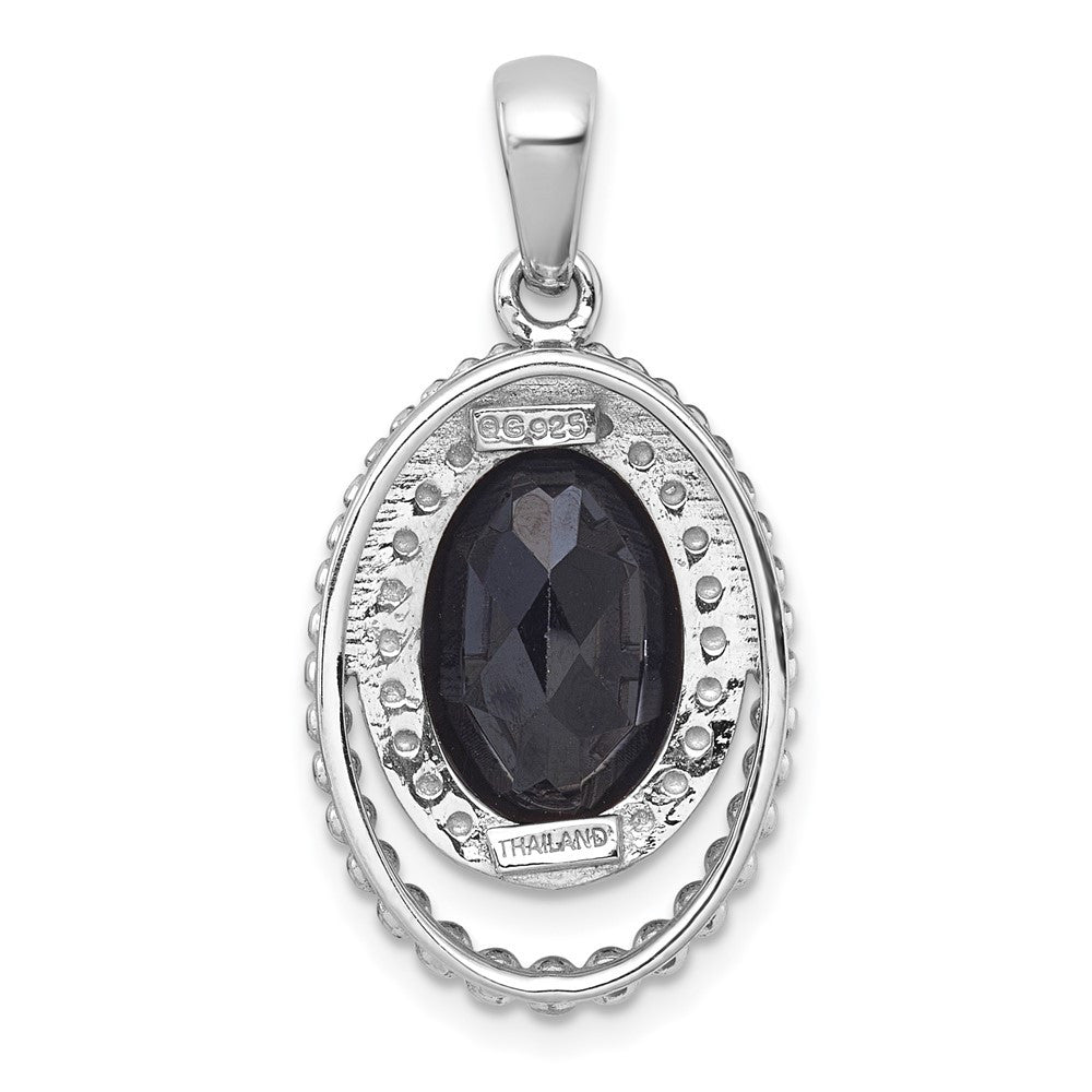 Sterling Silver Rhodium-plated Polished & Beaded Faceted Black Onyx Oval Pendant