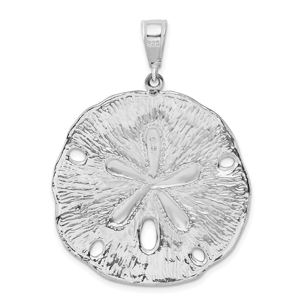 Sterling Silver Rhodium-Plated Polished and Textured Sand Dollar Pendant