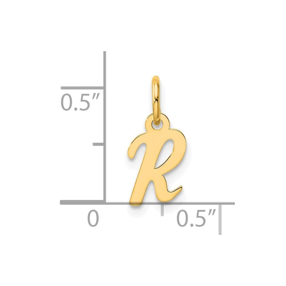 14k Yellow Gold Small Script Letter R Initial Charm Pendant