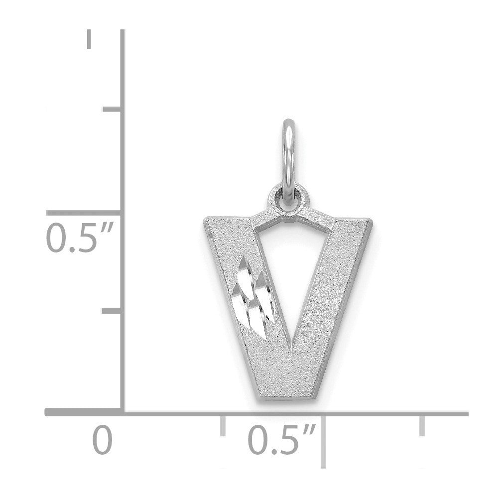 14k White Gold Satin Diamond-cut Letter V Initial Charm Pendant