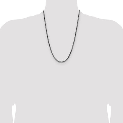 Sterling Silver Antiqued 3.1mm Diamond-Cut Square Franco Chain Necklace 24"