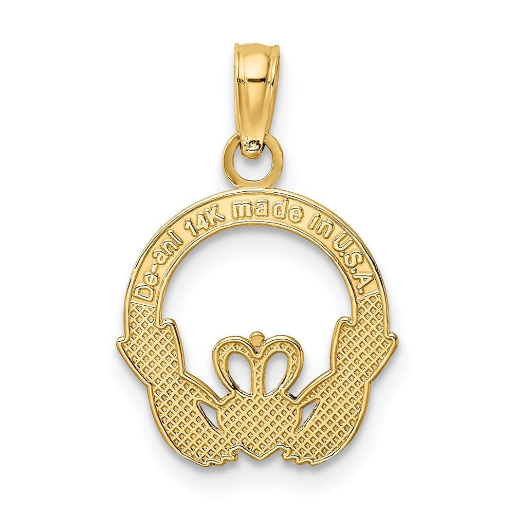 14k Yellow Gold Polished Round Claddagh Charm Pendant