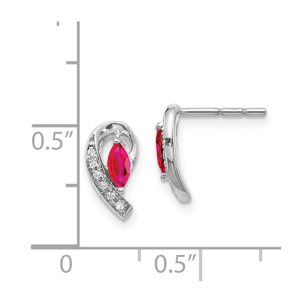14k White Gold Diamond and Ruby Dangle Earrings