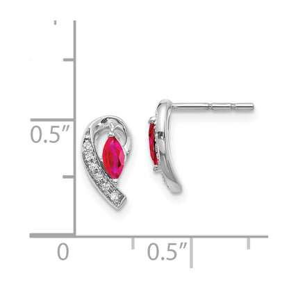 14k White Gold Diamond and Ruby Dangle Earrings