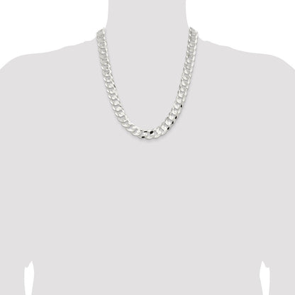 Sterling Silver 14.0mm Concave Beveled Curb Chain Necklace 22"