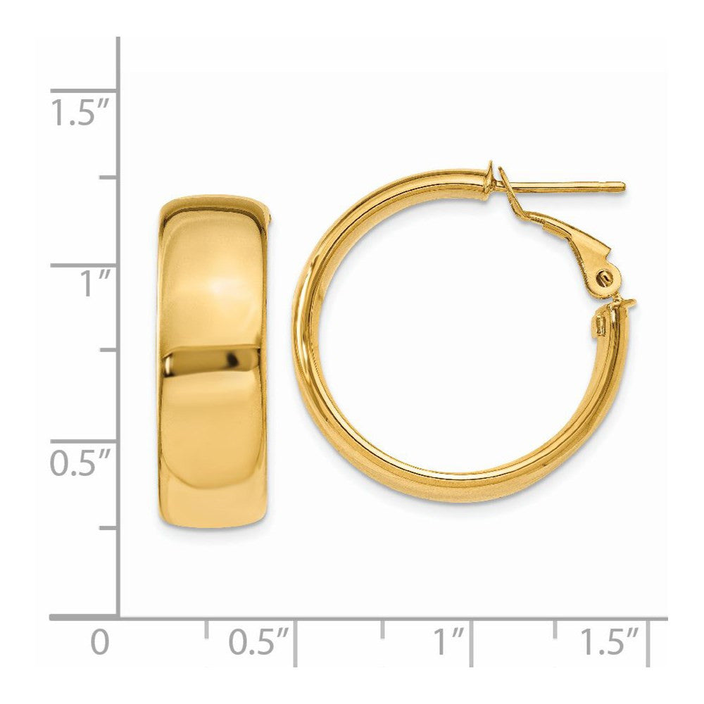 14k Yellow Gold 7.75mm Omega Back Hoop Earrings