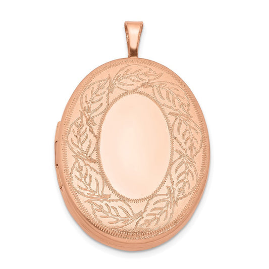 Sterling Silver Rose Gold-plated 26mm Leaf Border Oval Locket Pendant