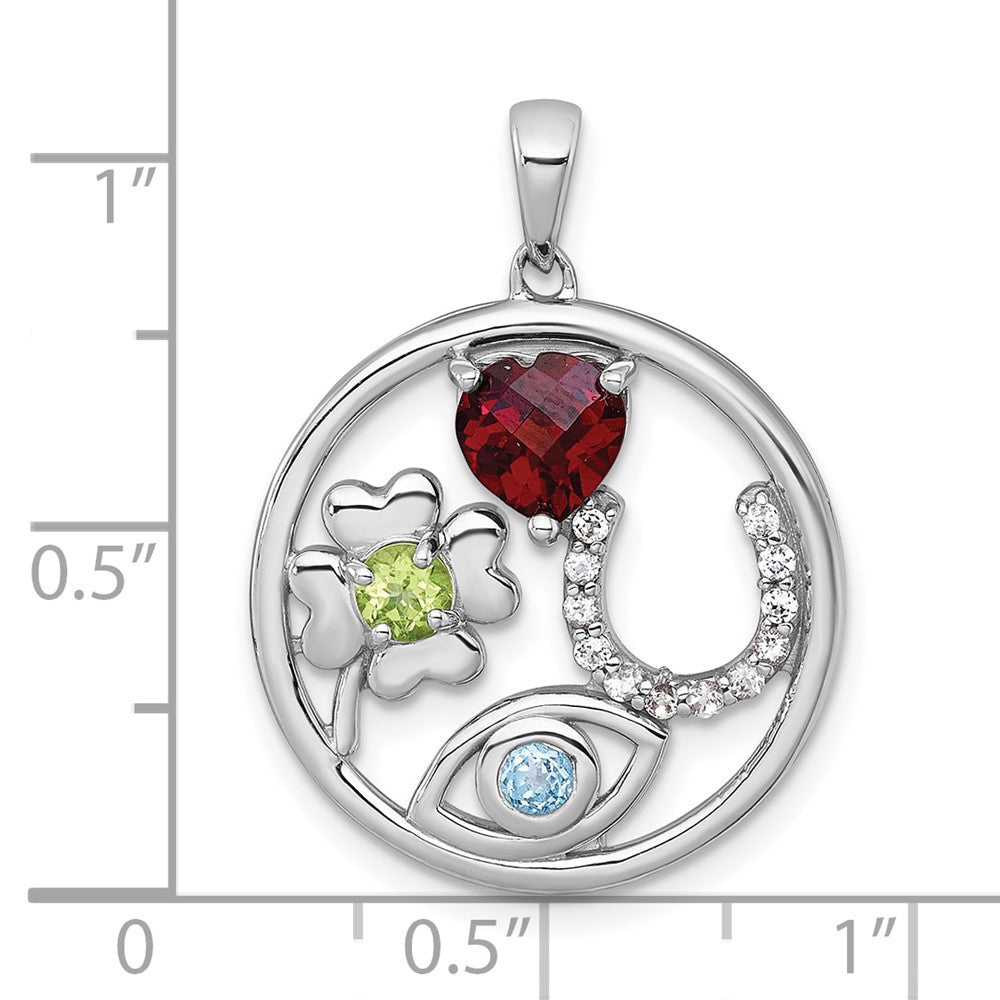 Sterling Silver Rhodium-plated Polished Gemstone Good Luck Pendant
