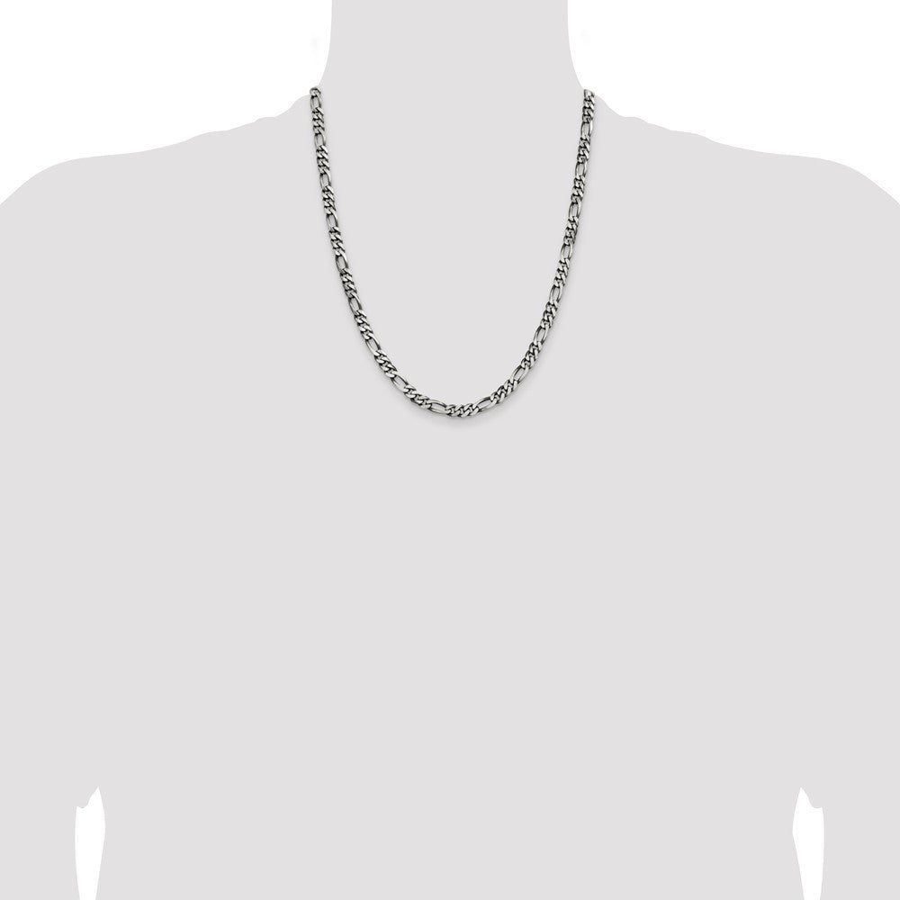 Sterling Silver Antiqued 5.5mm Figaro Chain Necklace 22"
