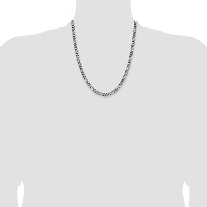 Sterling Silver Antiqued 5.5mm Figaro Chain Necklace 22"