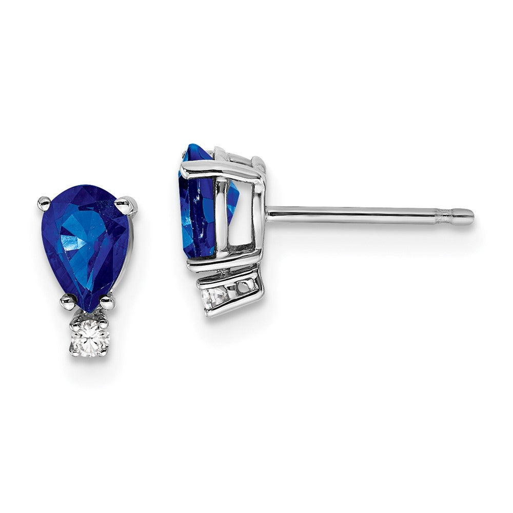 14k White Gold Sapphire Diamond Button Stud Earrings