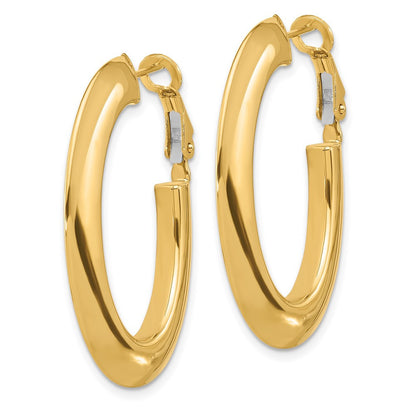 14k Yellow Gold Polished Knife Edge Oval Hoop Omega Back Earrings