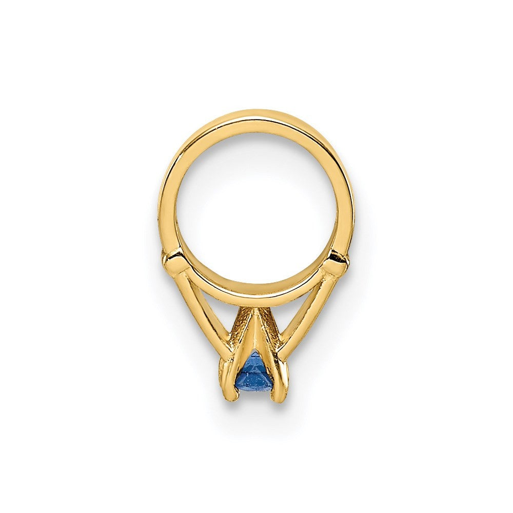 14k Yellow Gold 3D Ring with Dark Blue Glass Stone Charm Pendant