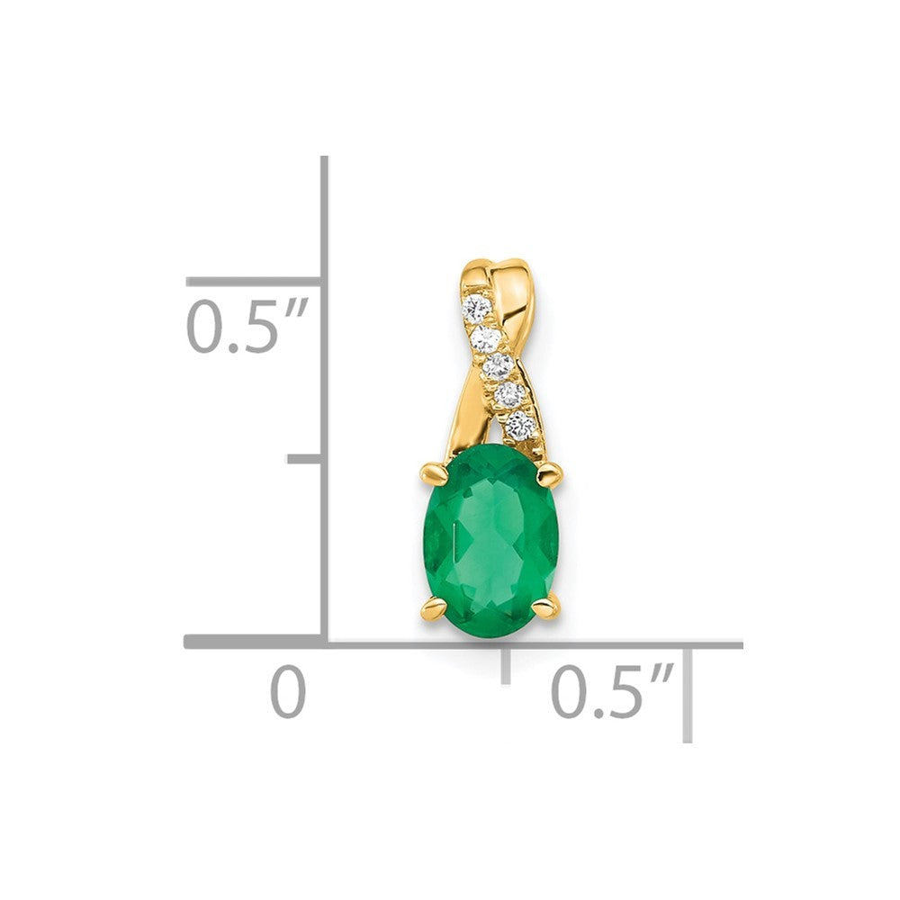 14k Yellow Gold Oval Created Emerald and Diamond Pendant
