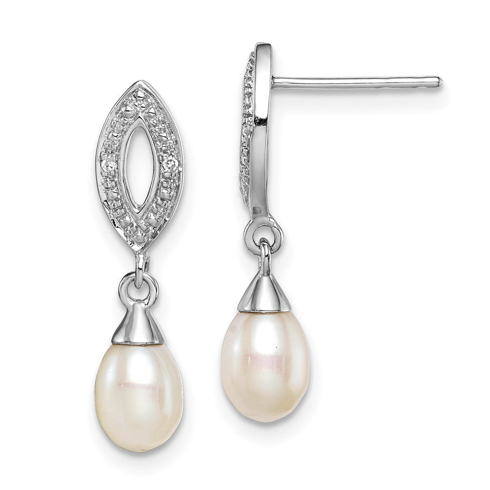 Sterling Silver Rhod Plated Diamond and FW Cultured Pearl Ear