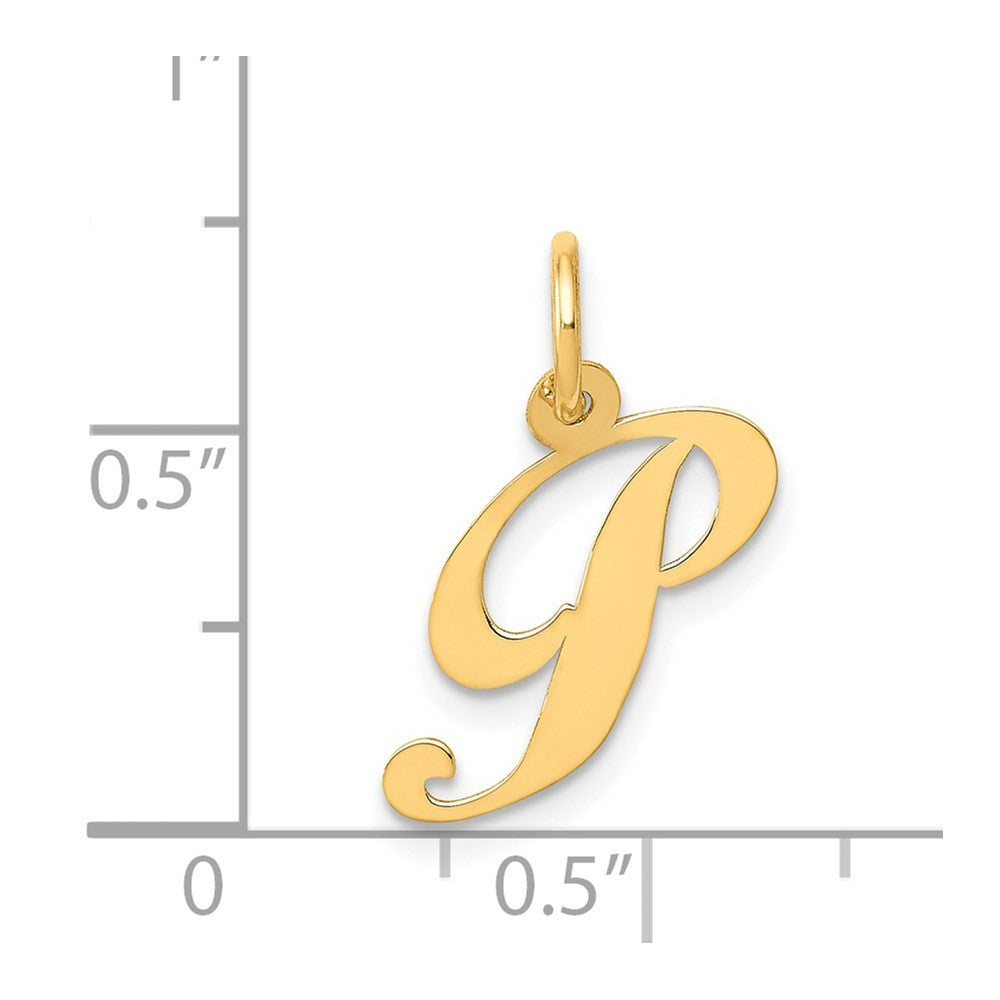 14k Yellow Gold Small Fancy Script Letter P Initial Charm Pendant