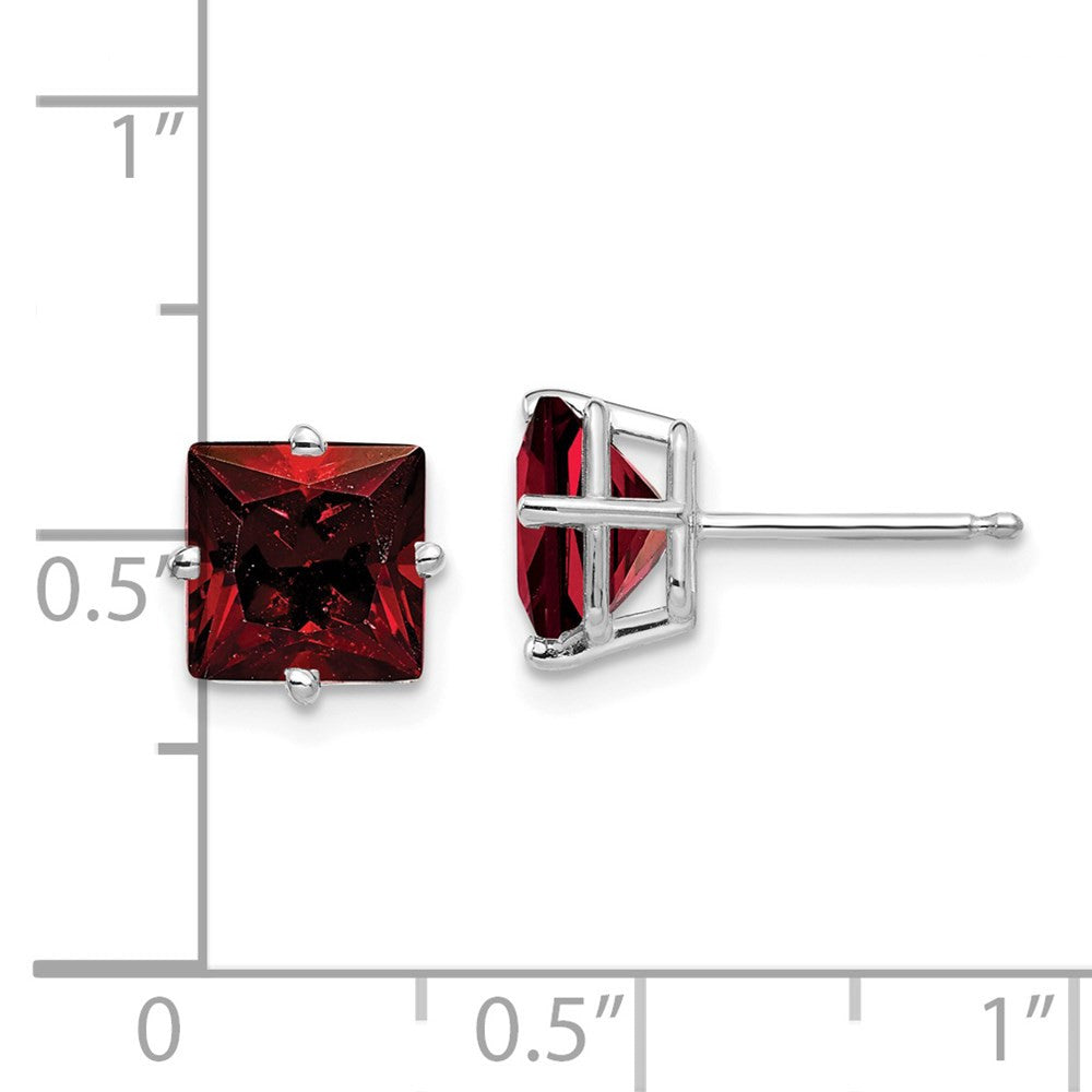 14k White Gold 7mm Princess Cut Garnet Stud Earrings