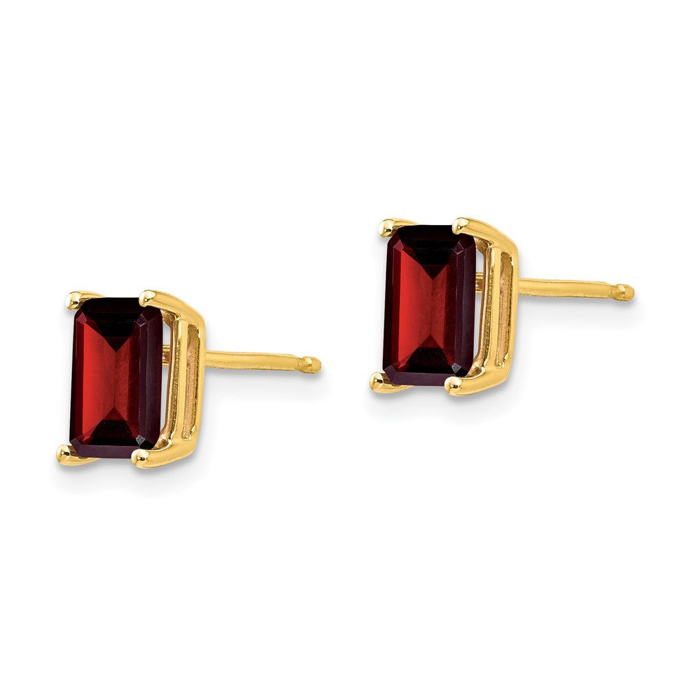 14k Yellow Gold 7x5mm Emerald Cut Garnet Stud Earrings