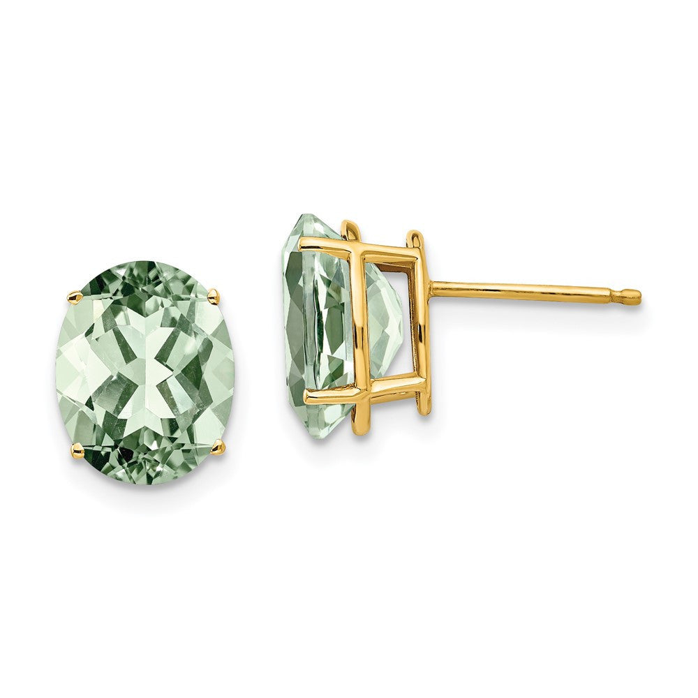 14k Yellow Gold 10x8 Oval Green Quartz Stud Earrings