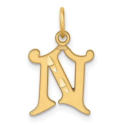 14k Yellow Gold Diamond-cut Letter N Initial Charm Pendant