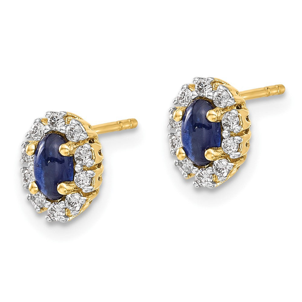14k Yellow Gold Diamond and Sapphire Oval Halo Stud Earrings
