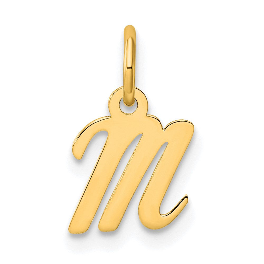 14k Yellow Gold Small Script Letter M Initial Charm Pendant