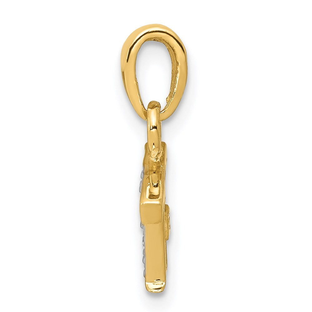 14k Yellow Gold with Rhodium Diamond Letter T Initial Pendant