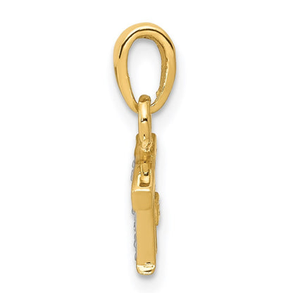 14k Yellow Gold with Rhodium Diamond Letter T Initial Pendant