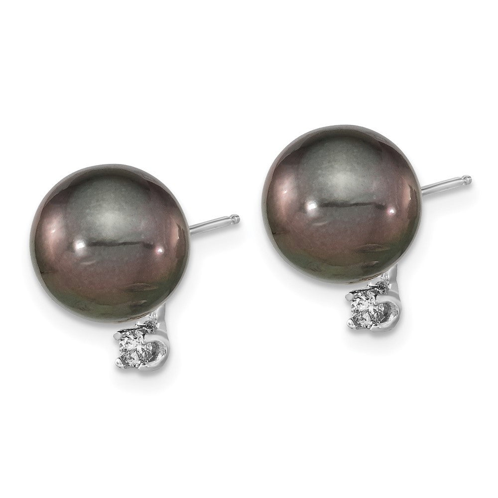 14k White Gold 10mm Black Tahitian Saltwater Cultured Pearl and Diamond Earring