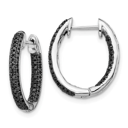 14k White Gold, All Black Diamond In Out Hoop Earrings