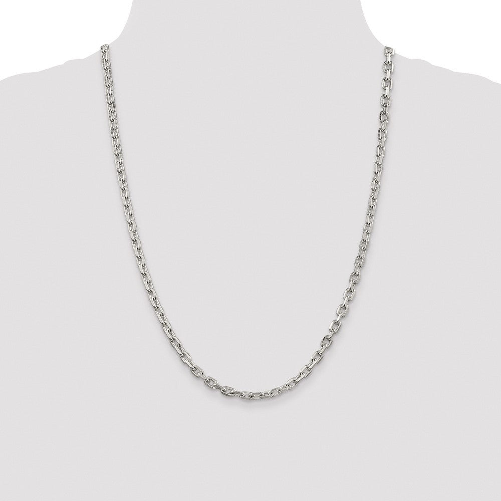 Sterling Silver Rhodium-plated 4.9mm Beveled Oval Cable Chain Necklace 24"