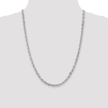 Sterling Silver Rhodium-plated 4.9mm Beveled Oval Cable Chain Necklace 24"
