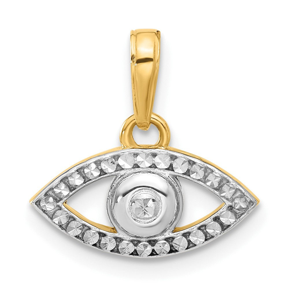 14k Yellow Gold and White Rhodium Diamond-Cut Evil Eye Pendant