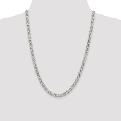 Sterling Silver 6.5mm Semi-solid Rolo Chain Necklace 24"