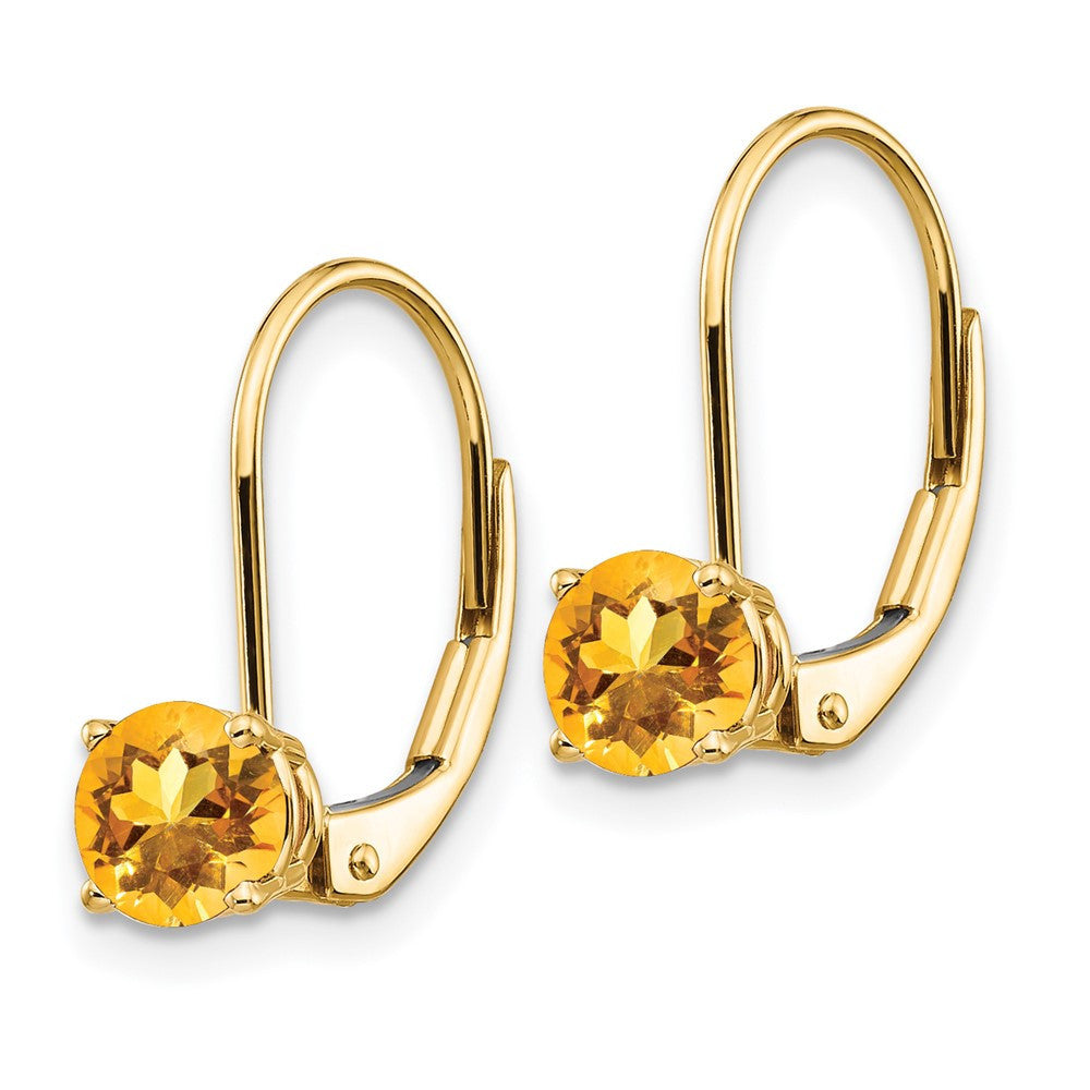 14k Yellow Gold 5mm Citrine Leverback Dangle Earrings